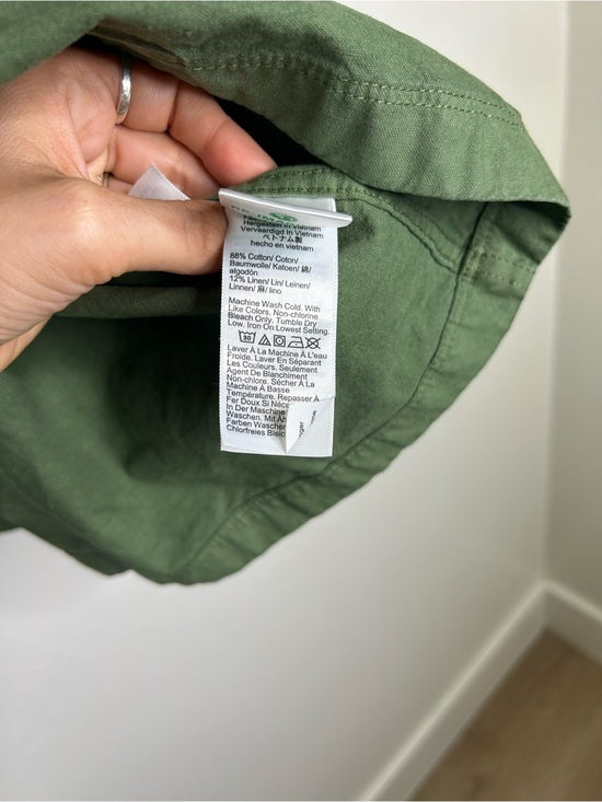 J. Crew Cotton Linen Army Green Collared Heavyweight Safari Top With Pockets