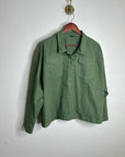 J. Crew Cotton Linen Army Green Collared Heavyweight Safari Top With Pockets