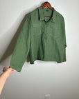 J. Crew Cotton Linen Army Green Collared Heavyweight Safari Top With Pockets