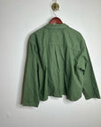 J. Crew Cotton Linen Army Green Collared Heavyweight Safari Top With Pockets
