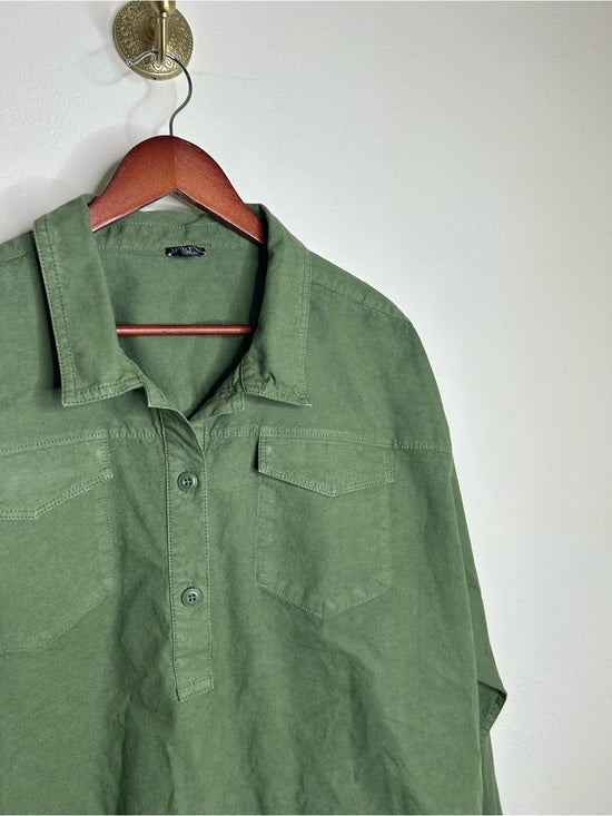 J. Crew J. Crew Cotton Linen Army Green Collared Heavyweight Safari Top With Pockets - Cotton, Linen