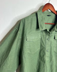 J. Crew Cotton Linen Army Green Collared Heavyweight Safari Top With Pockets
