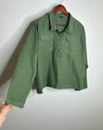J. Crew Cotton Linen Army Green Collared Heavyweight Safari Top With Pockets