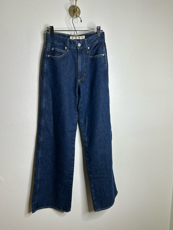 AMO 100% Cotton Frida High Rise Flare Leg Jean in Splendor Dark Denim