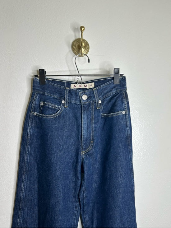 AMO 100% Cotton Frida High Rise Flare Leg Jean in Splendor Dark Denim