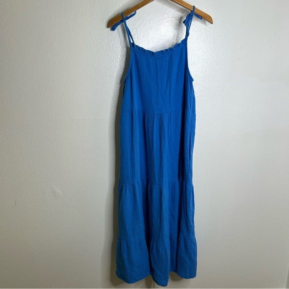 Rails 100% Cotton Gauze Tiered Long Tie Strap Dress Blue