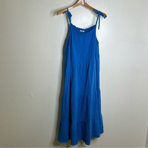 Rails Rails 100% Cotton Gauze Tiered Long Tie Strap Dress Blue - Cotton
