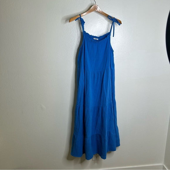 Rails Rails 100% Cotton Gauze Tiered Long Tie Strap Dress Blue - Cotton