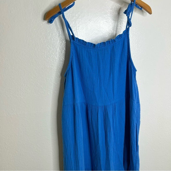 Rails Rails 100% Cotton Gauze Tiered Long Tie Strap Dress Blue - Cotton