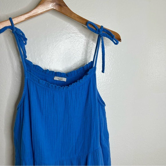 Rails Rails 100% Cotton Gauze Tiered Long Tie Strap Dress Blue - Cotton