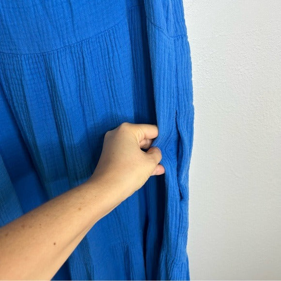 Rails 100% Cotton Gauze Tiered Long Tie Strap Dress Blue
