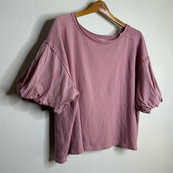 Free People Free People 100% Cotton Pink Puff Sleeve Oversized T - Shirt Top - Cotton