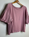 Free People 100% Cotton Pink Puff Sleeve Oversized T - Shirt Top