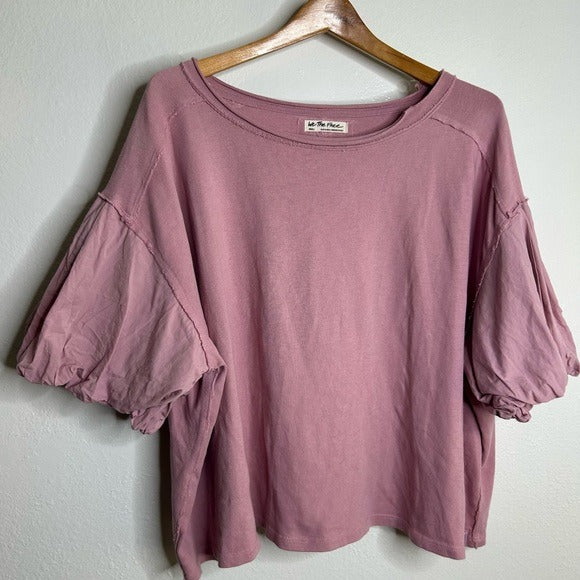 Free People Free People 100% Cotton Pink Puff Sleeve Oversized T - Shirt Top - Cotton