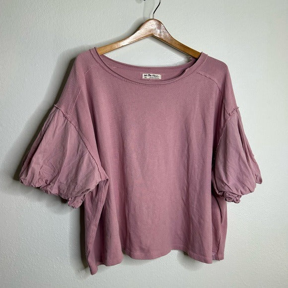 Free People Free People 100% Cotton Pink Puff Sleeve Oversized T - Shirt Top - Cotton