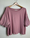 Free People 100% Cotton Pink Puff Sleeve Oversized T - Shirt Top