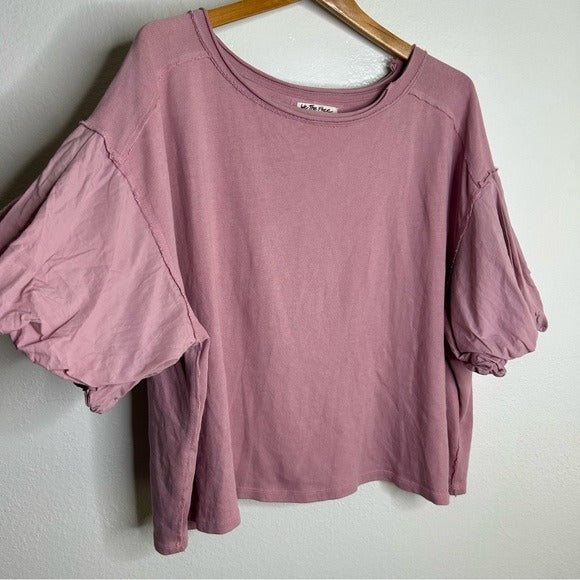 Free People Free People 100% Cotton Pink Puff Sleeve Oversized T - Shirt Top - Cotton