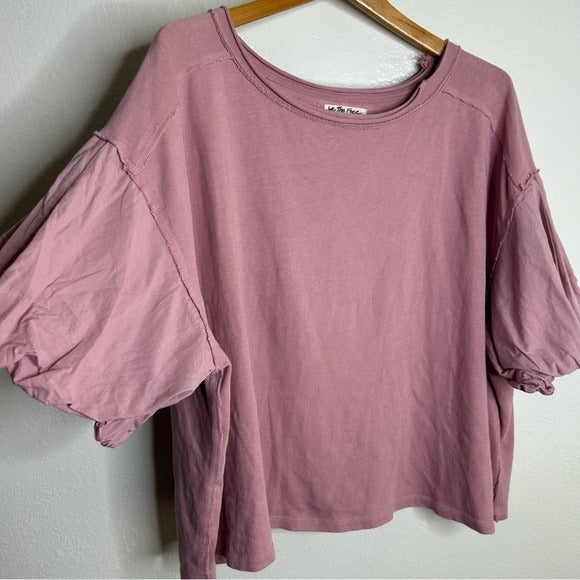 Free People Free People 100% Cotton Pink Puff Sleeve Oversized T - Shirt Top - Cotton