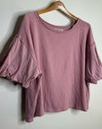 Free People 100% Cotton Pink Puff Sleeve Oversized T - Shirt Top