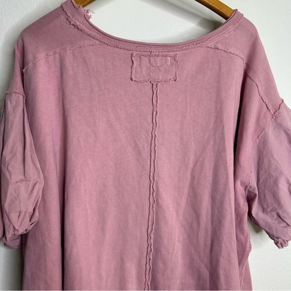 Free People 100% Cotton Pink Puff Sleeve Oversized T - Shirt Top