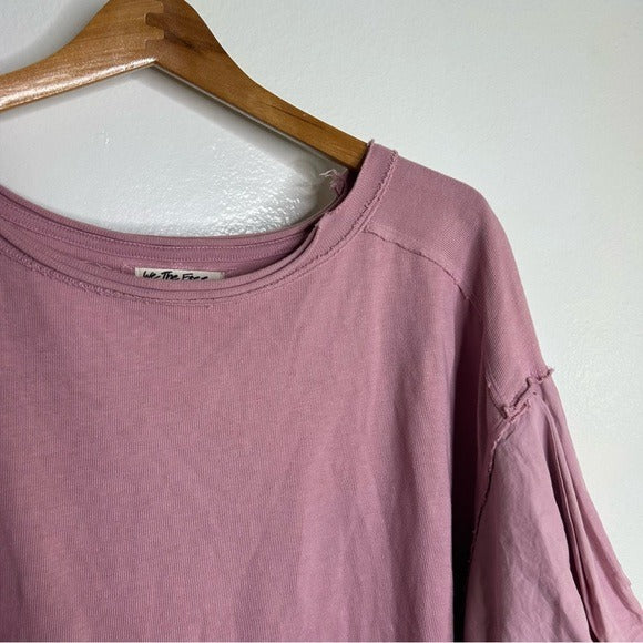 Free People 100% Cotton Pink Puff Sleeve Oversized T - Shirt Top