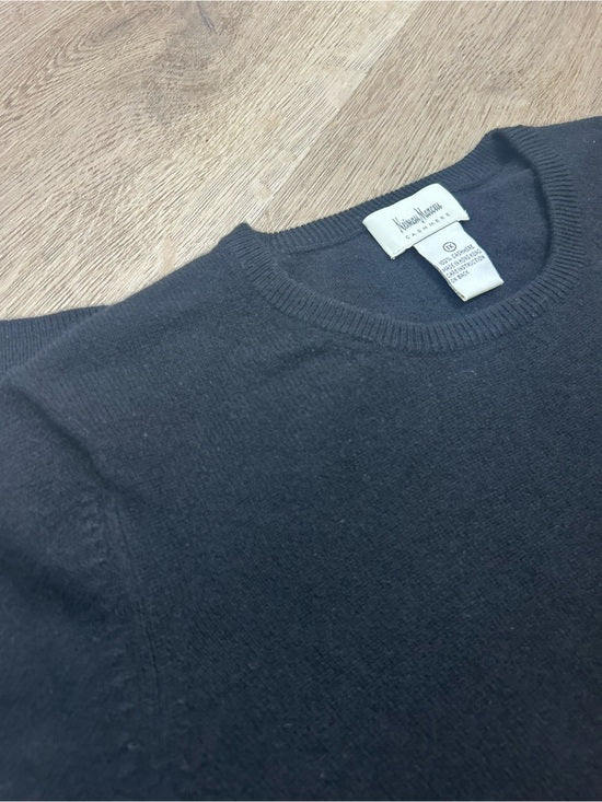 Neiman Marcus 100% Cashmere Black Knit Slouchy Short Sleeve Sweater Top