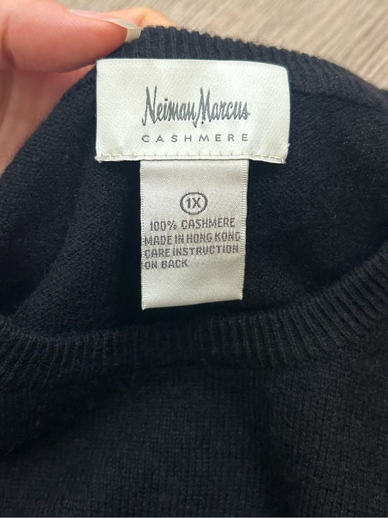 Neiman Marcus 100% Cashmere Black Knit Slouchy Short Sleeve Sweater Top