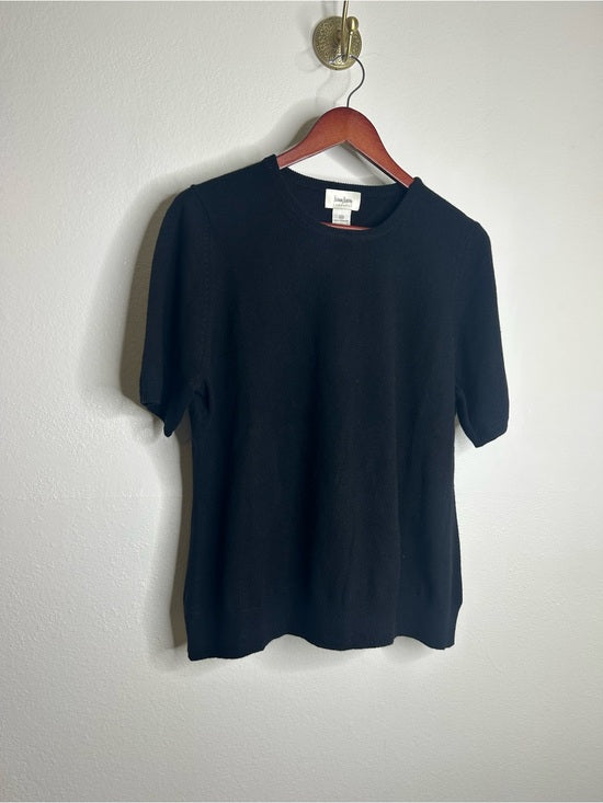 Neiman Marcus 100% Cashmere Black Knit Slouchy Short Sleeve Sweater Top