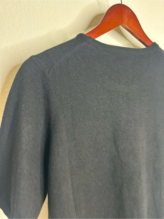 Neiman Marcus 100% Cashmere Black Knit Slouchy Short Sleeve Sweater Top