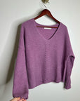 OGD 100% Cashmere Thick Knit Textured V - Neck Lavender Purple Sweater