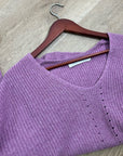 OGD 100% Cashmere Thick Knit Textured V - Neck Lavender Purple Sweater