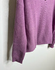 OGD 100% Cashmere Thick Knit Textured V - Neck Lavender Purple Sweater