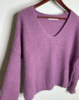 OGD 100% Cashmere Thick Knit Textured V - Neck Lavender Purple Sweater