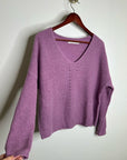 OGD 100% Cashmere Thick Knit Textured V - Neck Lavender Purple Sweater