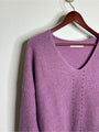 OGD 100% Cashmere Thick Knit Textured V - Neck Lavender Purple Sweater
