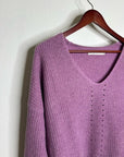 OGD 100% Cashmere Thick Knit Textured V - Neck Lavender Purple Sweater