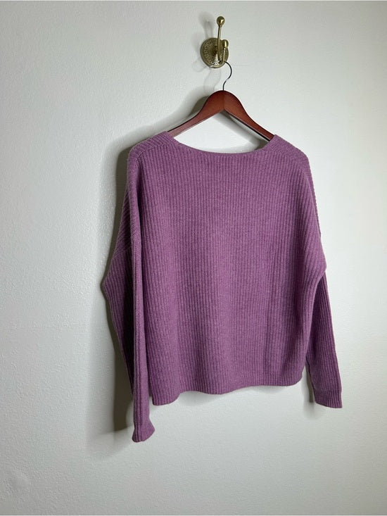 OGD 100% Cashmere Thick Knit Textured V - Neck Lavender Purple Sweater
