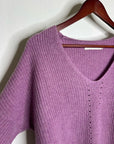 OGD 100% Cashmere Thick Knit Textured V - Neck Lavender Purple Sweater