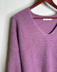 OGD 100% Cashmere Thick Knit Textured V - Neck Lavender Purple Sweater