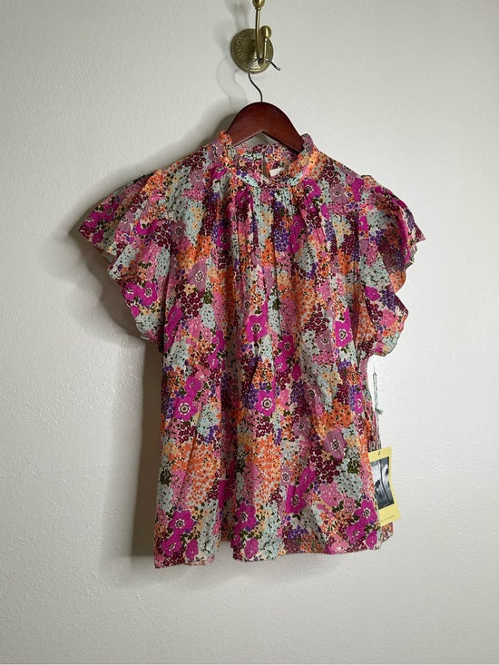 Trovata Trovata 100% Cotton Carla High Neck Pink Multicolor Floral Blouse - Cotton