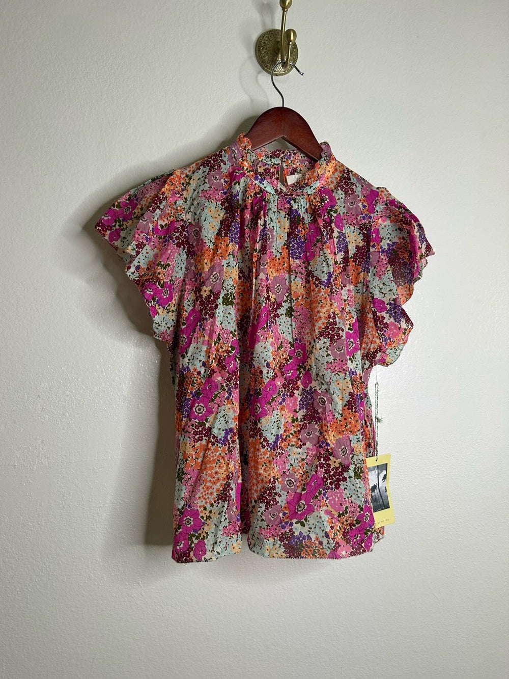 Trovata Trovata 100% Cotton Carla High Neck Pink Multicolor Floral Blouse - Cotton