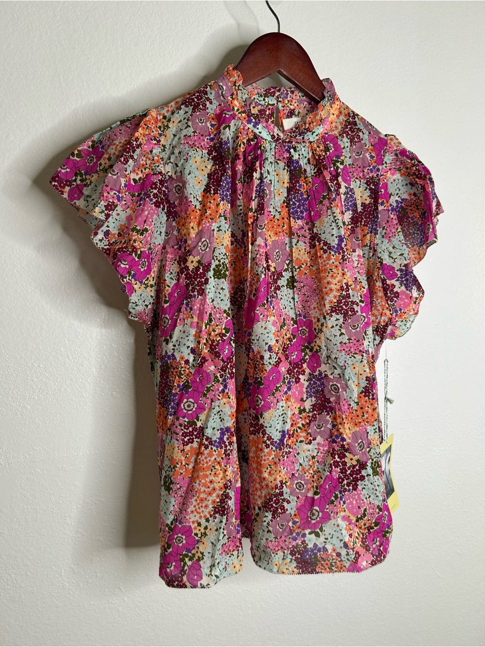 Trovata Trovata 100% Cotton Carla High Neck Pink Multicolor Floral Blouse - Cotton