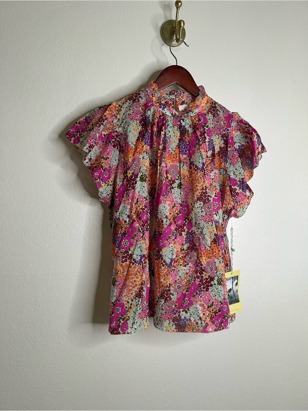 Trovata Trovata 100% Cotton Carla High Neck Pink Multicolor Floral Blouse - Cotton