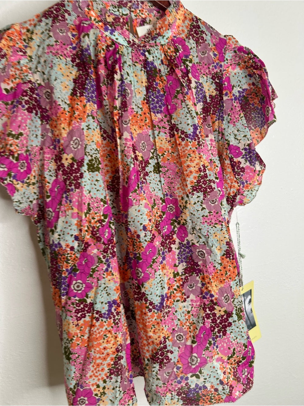 Trovata Trovata 100% Cotton Carla High Neck Pink Multicolor Floral Blouse - Cotton