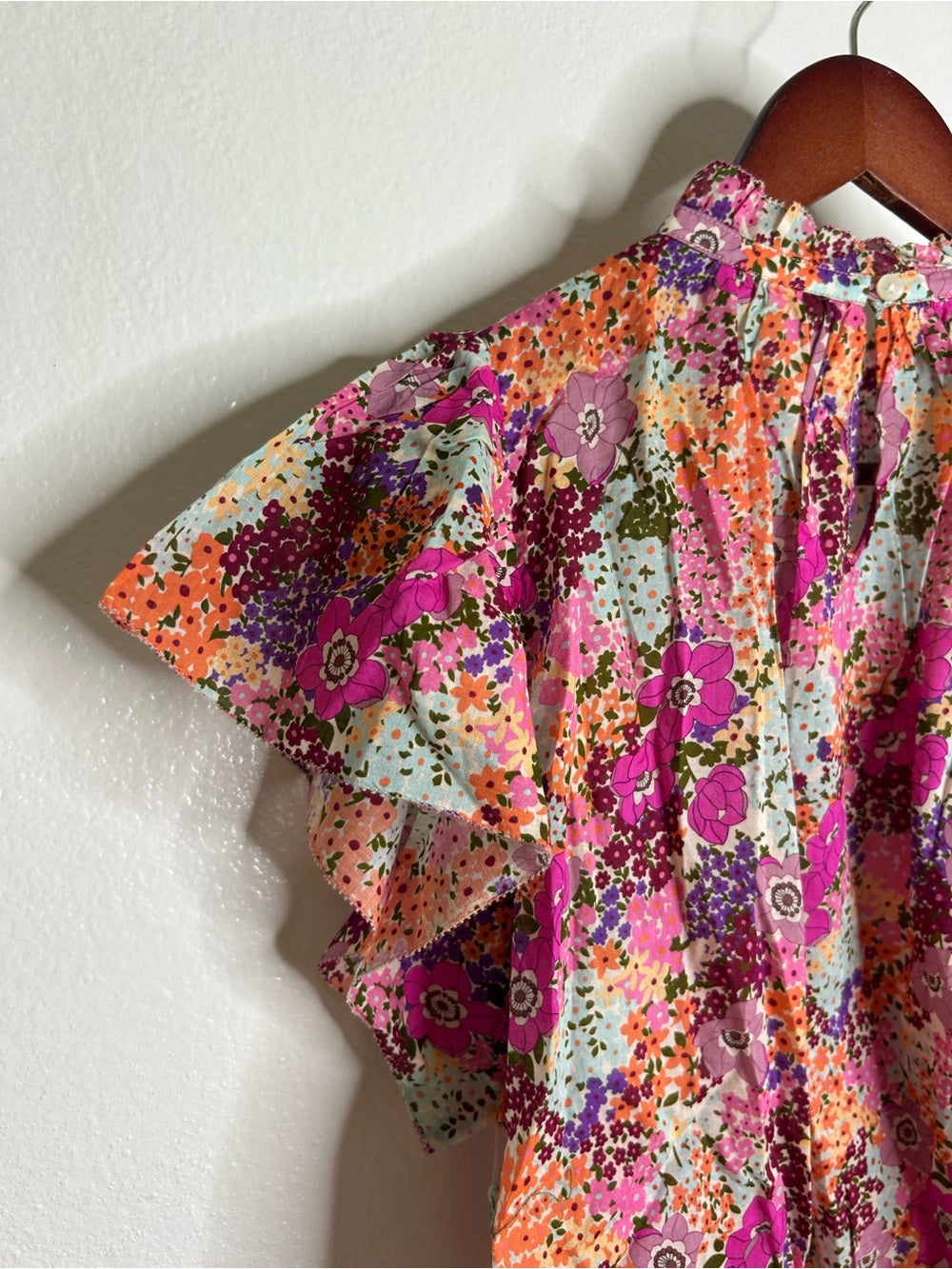 Trovata Trovata 100% Cotton Carla High Neck Pink Multicolor Floral Blouse - Cotton
