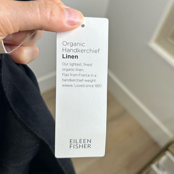 Eileen Fisher Black 100% Handkerchief Linen Tank Midi Dress