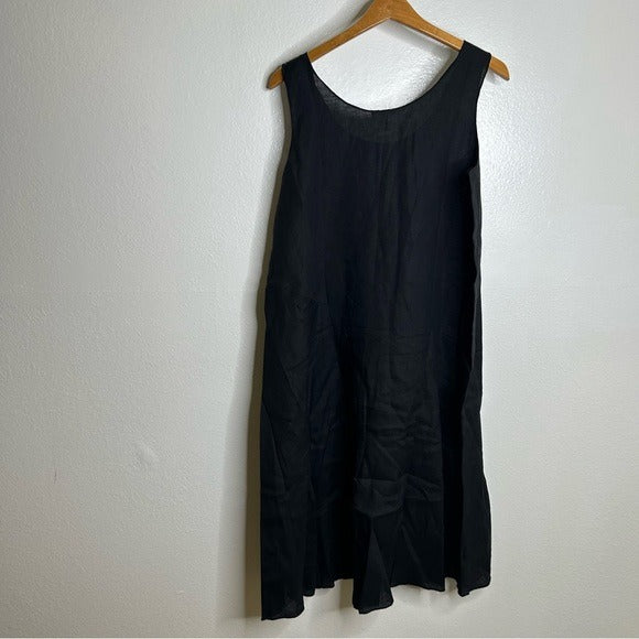 Eileen Fisher Black 100% Handkerchief Linen Tank Midi Dress
