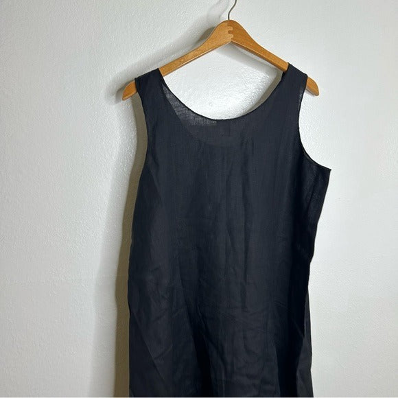 Eileen Fisher Black 100% Handkerchief Linen Tank Midi Dress