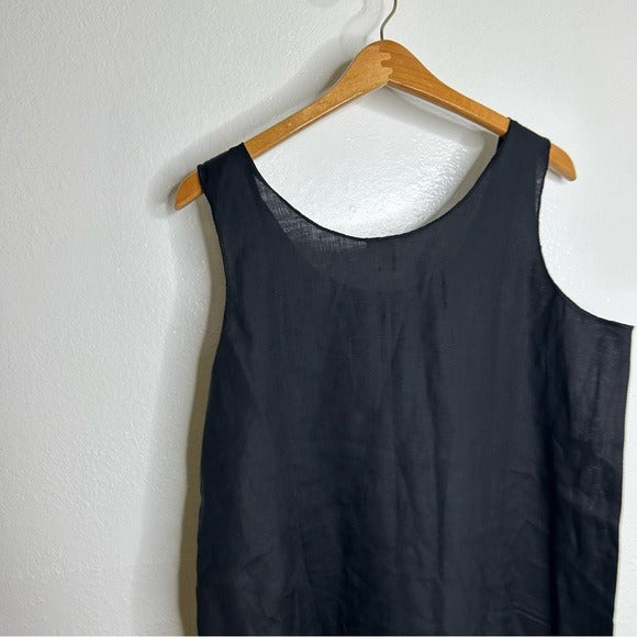 Eileen Fisher Black 100% Handkerchief Linen Tank Midi Dress