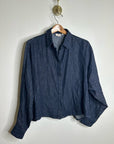 AG 100% Cotton Dark Wash Boxy Oversized Cropped Long Sleeve Denim Top